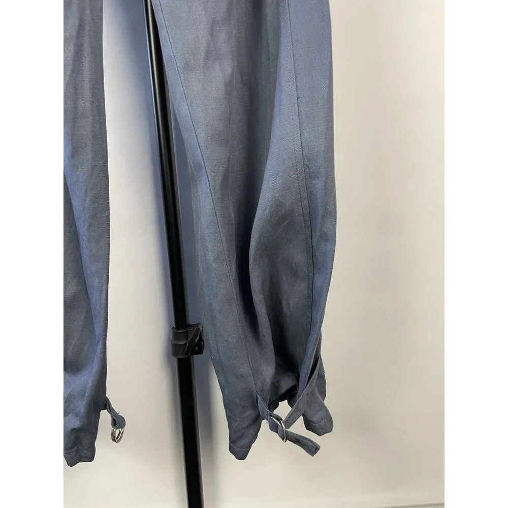 Zara Womans Tapered Cargo Pants High Rise Paperbag Sz S Blue Gray Linen‎ Blend